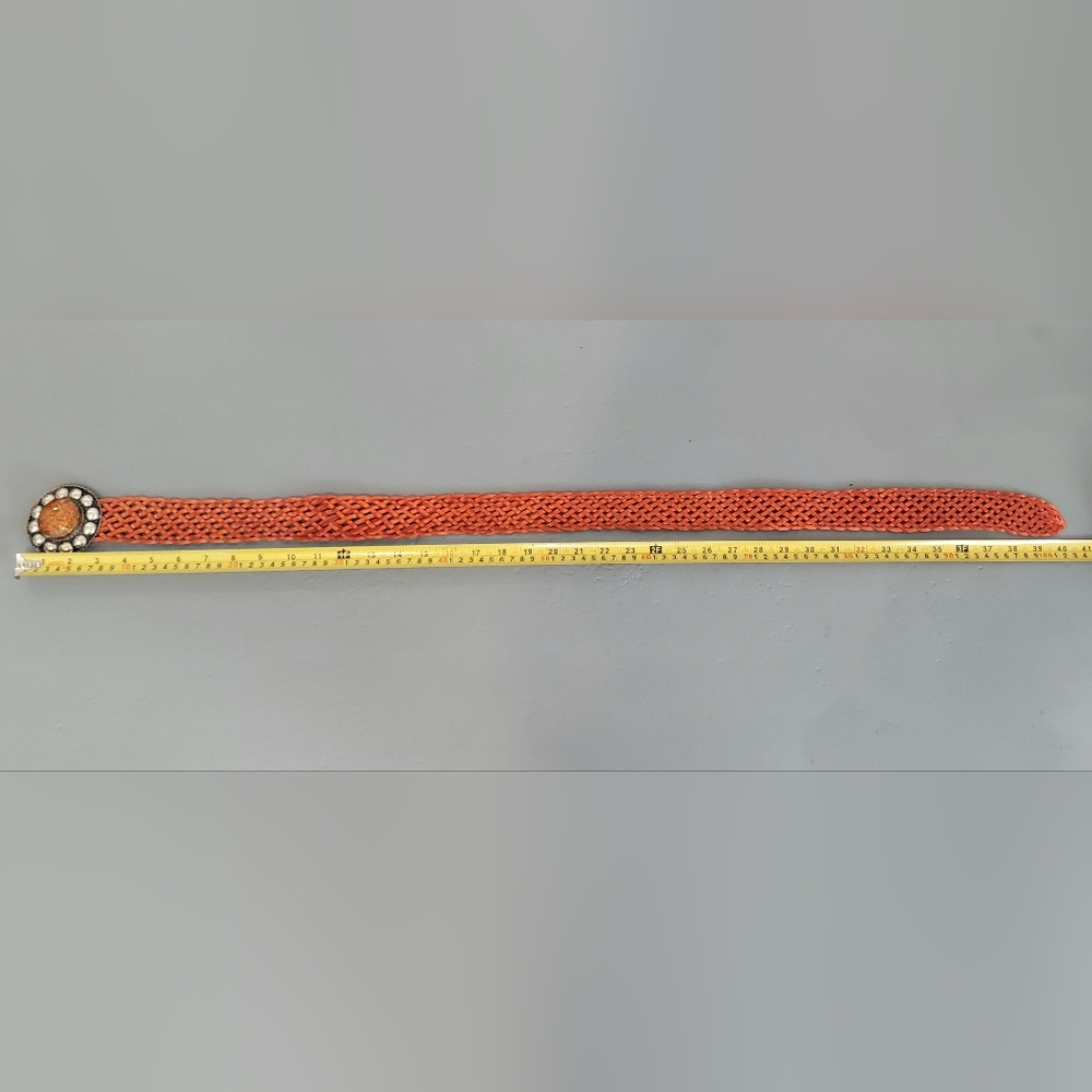Braided Leather Belt With Stone Buckle - Picture 6 of 7